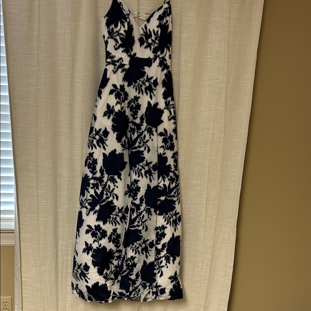 White and Navy Floral Maxi Dress